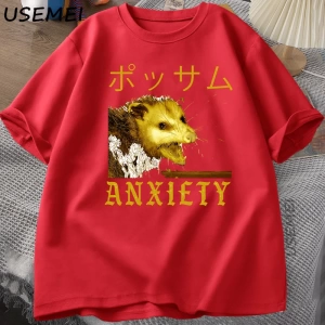 Anksiyete Possum Japon Tarzı Tshirt Rahat Pamuk Kısa Kollu Rakun T-shirt streetwear erkek giy 3011