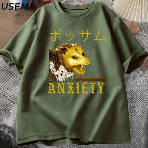Anksiyete Possum Japon Tarzı Tshirt Rahat Pamuk Kısa Kollu Rakun T-shirt streetwear erkek giy 3011
