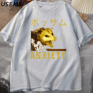 Anksiyete Possum Japon Tarzı Tshirt Rahat Pamuk Kısa Kollu Rakun T-shirt streetwear erkek giy 3011