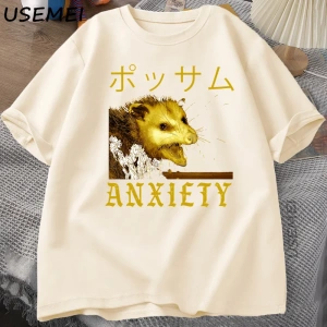 Anksiyete Possum Japon Tarzı Tshirt Rahat Pamuk Kısa Kollu Rakun T-shirt streetwear erkek giy 3011