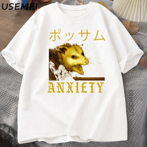 Anksiyete Possum Japon Tarzı Tshirt Rahat Pamuk Kısa Kollu Rakun T-shirt streetwear erkek giy 3011