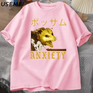 Anksiyete Possum Japon Tarzı Tshirt Rahat Pamuk Kısa Kollu Rakun T-shirt streetwear erkek giy 3011