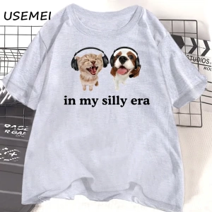 Aptal Çağımda T Shirt Komik Meme Kedi Köpek Sevgilisi Tshirt Rahat Pamuk kısa kollu tişört Er 3070