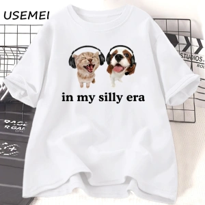 Aptal Çağımda T Shirt Komik Meme Kedi Köpek Sevgilisi Tshirt Rahat Pamuk kısa kollu tişört Er 3070