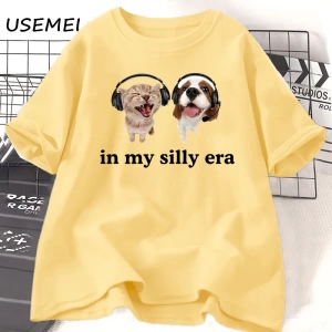 Aptal Çağımda T Shirt Komik Meme Kedi Köpek Sevgilisi Tshirt Rahat Pamuk kısa kollu tişört Er 3070