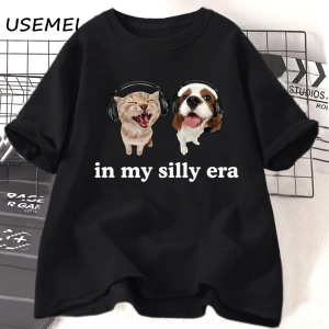 Aptal Çağımda T Shirt Komik Meme Kedi Köpek Sevgilisi Tshirt Rahat Pamuk kısa kollu tişört Er 3070