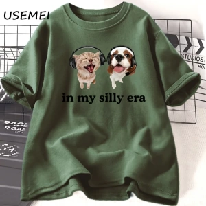 Aptal Çağımda T Shirt Komik Meme Kedi Köpek Sevgilisi Tshirt Rahat Pamuk kısa kollu tişört Er 3070
