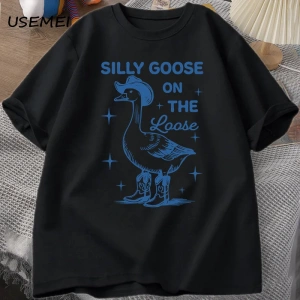 Aptal Kaz Gevşek T Shirt Erkekler Kadınlar için Komik Cowgirl Batı Tee90s Moda Yuvarl 2822