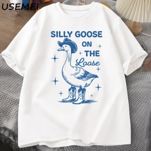 Aptal Kaz Gevşek T Shirt Erkekler Kadınlar için Komik Cowgirl Batı Tee90s Moda Yuvarl 2822