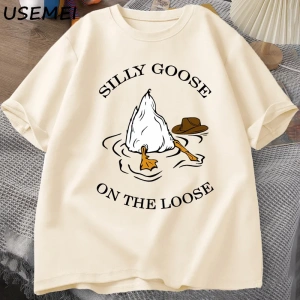Aptal kaz üzerinde % bol tişört pamuk kısa kollu komik hayvan baskılı Tshirt Streetwear Tee g 3009