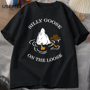 Aptal kaz üzerinde % bol tişört pamuk kısa kollu komik hayvan baskılı Tshirt Streetwear Tee g 3009