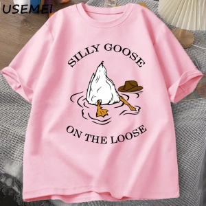 Aptal kaz üzerinde % bol tişört pamuk kısa kollu komik hayvan baskılı Tshirt Streetwear Tee g 3009