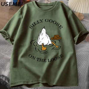 Aptal kaz üzerinde % bol tişört pamuk kısa kollu komik hayvan baskılı Tshirt Streetwear Tee g 3009