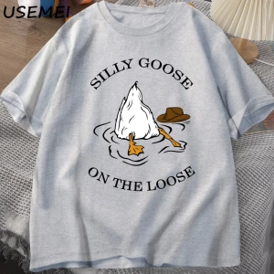 Aptal kaz üzerinde % bol tişört pamuk kısa kollu komik hayvan baskılı Tshirt Streetwear Tee g 3009