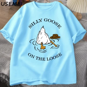 Aptal kaz üzerinde % bol tişört pamuk kısa kollu komik hayvan baskılı Tshirt Streetwear Tee g 3009