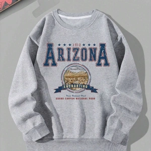 Arizona Baskılı Üç İplik Unisex Oversize Sweatshirt Gri