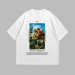 Art Is Supplication Siluet Baskılı Oversize Unisex Beyaz