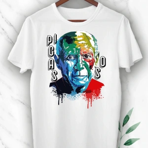Art Pablo Picasso Baskılı Beyaz Unısex Tişört