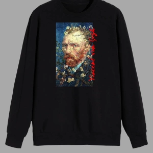 Art Van Gogh Portre Baskılı Siyah Unısex Sweatshirt