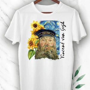 Art Vincent Van Gogh Ayçiçek Baskılı Beyaz Unısex Tişört