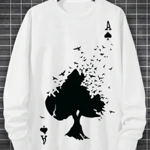 ASS Renkli Oversize Bisiklet Yaka Pamuklu Sweatshirt Beyaz