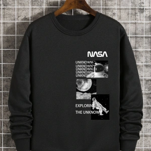Astronaut And Letter Graphic Lined Sweatshirt Siyah