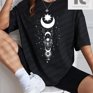 Ay Desenli Düşük Omuz Tişört