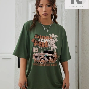 Ayı ve Mektup Grafikli Düşük Omuz Oversize Tişört