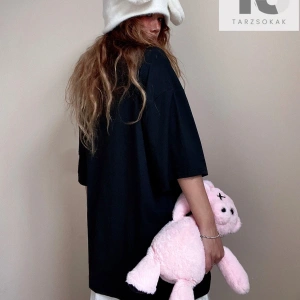 Ayı ve Sloganlı Grafikli Düşük Omuz Tişört