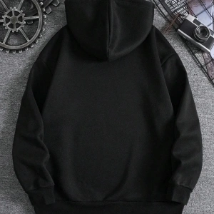 Ayıcık Baskılı 3 İplik Kapüşonlu Ünisex Oversize Sweatshirt Siyah