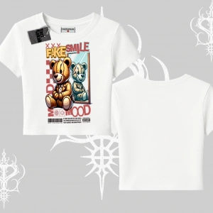 Babby Tee Tshirt Fake Smile Mood Ayıcık Grafik Baskılı