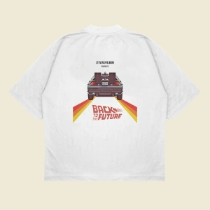 Back To The Future Baskılı Oversize Unisex Pamuklu Nefes Alan Kalın Kumaşlı