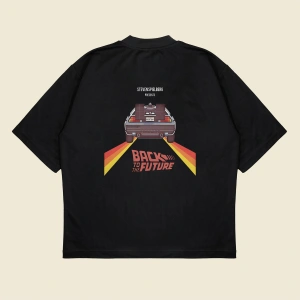 Back To The Future Baskılı Oversize Unisex Pamuklu Nefes Alan Kalın Kumaşlı