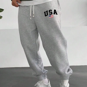 Bahar ve Yaz Yeni Erkek Eşofman Altı, Örme Elastik Bel Bağcıklı Jogger Pantolon, Harf Grafik