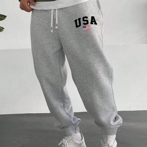 Bahar ve Yaz Yeni Erkek Eşofman Altı, Örme Elastik Bel Bağcıklı Jogger Pantolon, Harf Grafik