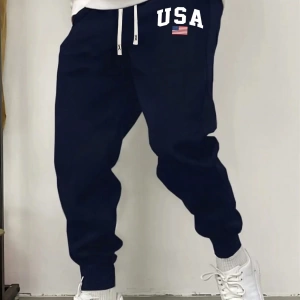 Bahar ve Yaz Yeni Erkek Eşofman Altı, Örme Elastik Bel Bağcıklı Jogger Pantolon, Harf Grafik
