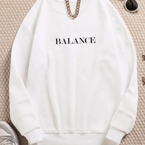 BALANCE Renkli Oversize Bisiklet Yaka Pamuklu Sweatshirt Beyaz