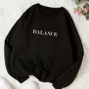 BALANCE Renkli Oversize Bisiklet Yaka Pamuklu Sweatshirt Siyah