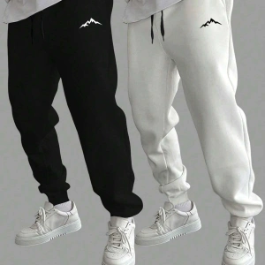 Basics 2pcs Mountain Print Drawstring Waist Eşofman Altı