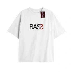 BASS Unisex Oversize Yazılı Tshirt BEYAZ