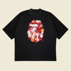 Bathing Ape Rose Baskılı Oversize Unisex Pamuklu Nefes Alan Kalın Kumaşlı