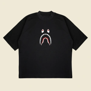 Bathing Ape Shark Baskılı Oversize Unisex Pamuklu Nefes Alan Kalın Kumaşlı