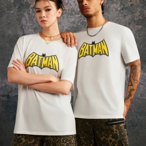 BATMAN X SHEIN 85. Unisex Mektup Baskılı Yuvarlak Yaka Kısa Kollu Tişörtler