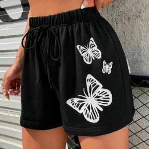 Bay Baskılı Kısa Kadın Şort Siyah Şort