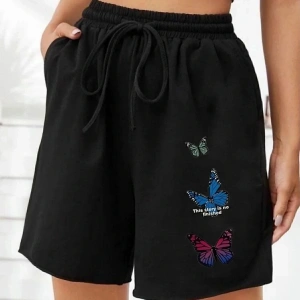 Bay Baskılı Kısa Kadın Şort Siyah Şort