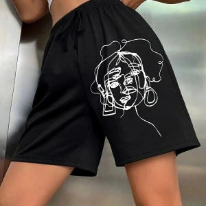 Bay Baskılı Kısa Kadın Şort Siyah Şort