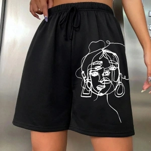 Bay Baskılı Kısa Kadın Şort Siyah Şort