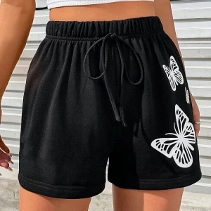 Bay Baskılı Kısa Kadın Şort Siyah Şort