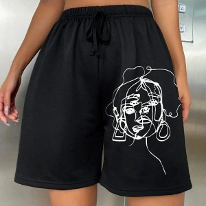 Bay Baskılı Kısa Kadın Şort Siyah Şort