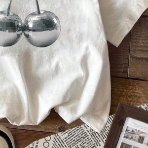 Bayan Renkli Harf Slogan Baskılı Moda ve Çok Yönlü Yuvarlak Yaka Kısa Kollu Tişört, Günlük Eğ